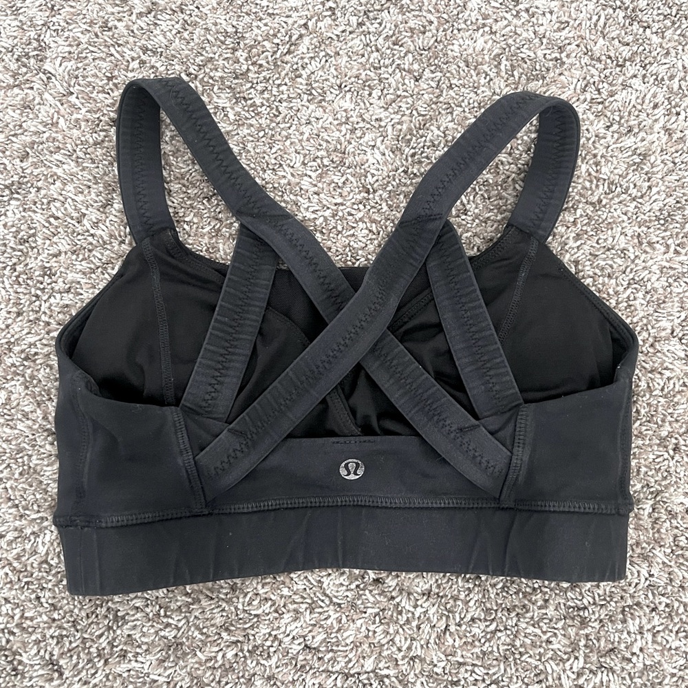 lululemon strappy back black sports bra size 6